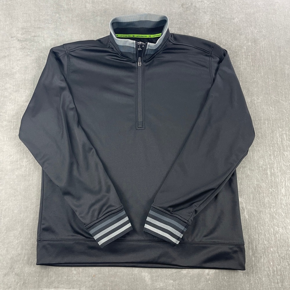 Hawke & Co Mens L Black Performance Golf Quarter Zip Pullover Striped Trim